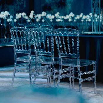 Retro Jedálenské Stoličky Hotel Banquet Hall Transparentné Svadobné Stoličky Vonkajšie Plastové Crystal Stoličky pre Udalosti Operadla Nábytok