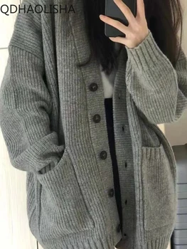 Ženské cardigan nový štýl sveter cardigan dámske pletené bunda na jeseň zima kórejská verzia voľné kovanie módne univerzálny
