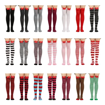 Ženy Prekladané Dlhé Ponožky 3D Bowknot Nad Kolená, Stehná Vysoké Pančuchy na Vianoce Cosplay Party, Kostýmy, Doplnky